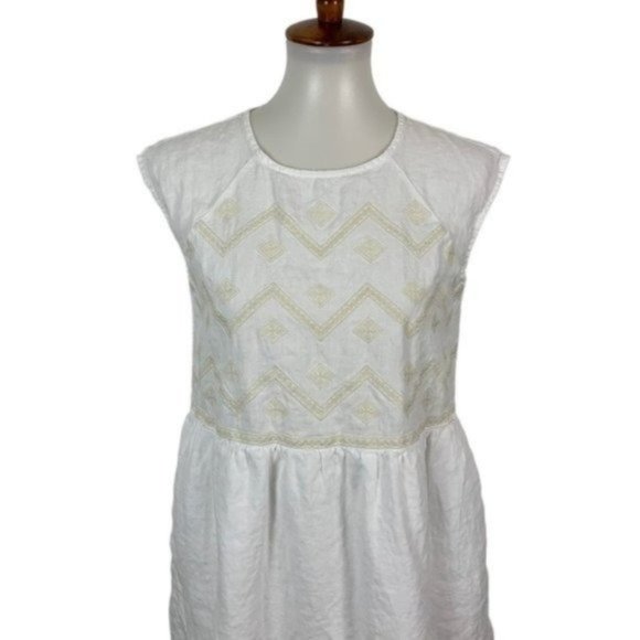 Madewell Dress Medium White Linen Short Sleeve - Picture 3 of 8